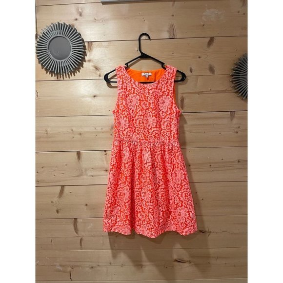 Madewell Dresses & Skirts - Madewell Neon Orange Lace Floral Dress Sz4